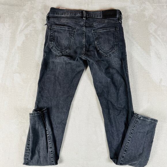 True Religion Jeans Men 31 Faded Black Denim Tony Skinny Destroyed Knees Zip Fly - Picture 7 of 13